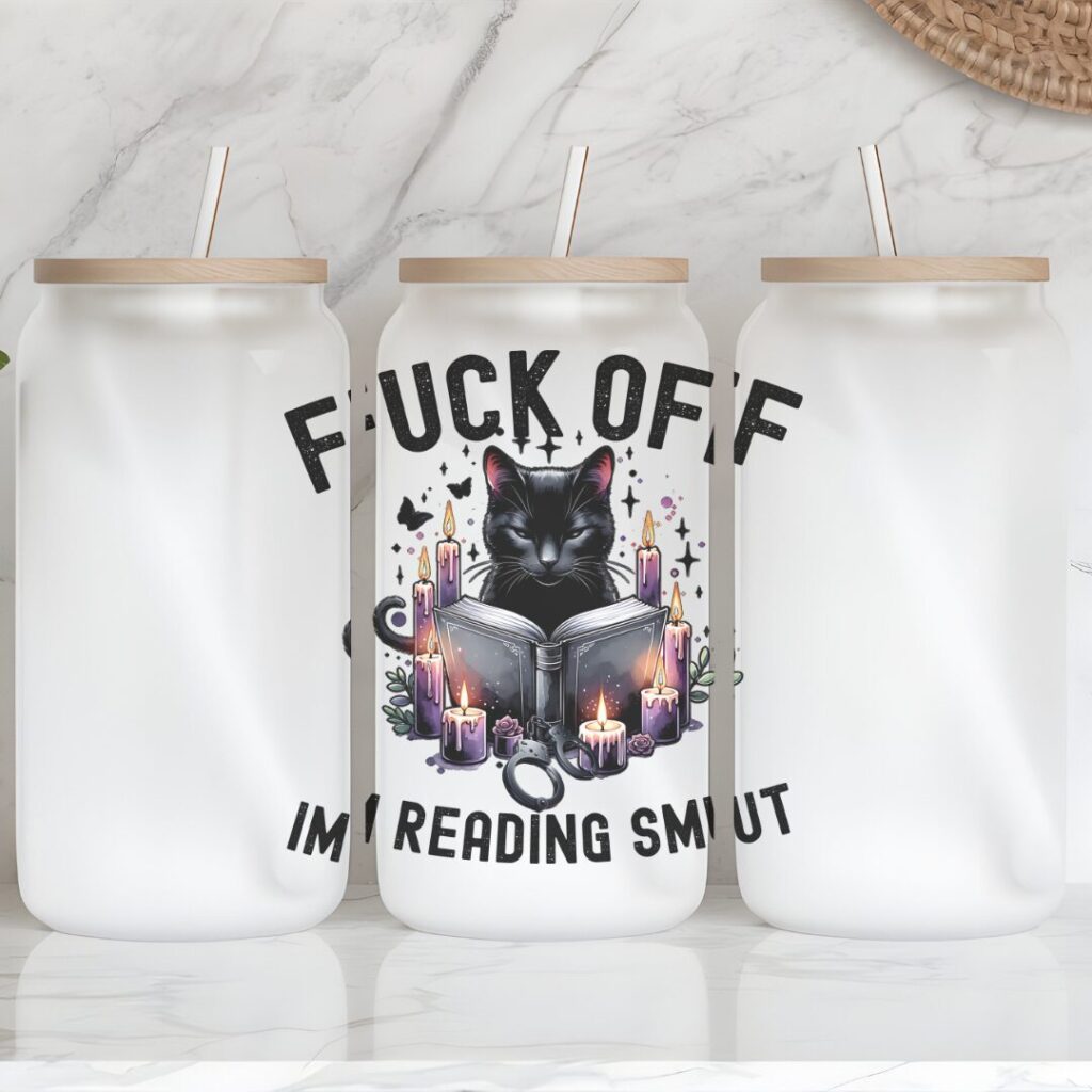 F*ck Off, I’m Reading Smut Iced Coffee Glass Cup – Spicy Booktok Tumbler, Witchy Book Lover Gift with Bamboo Lid & Straw