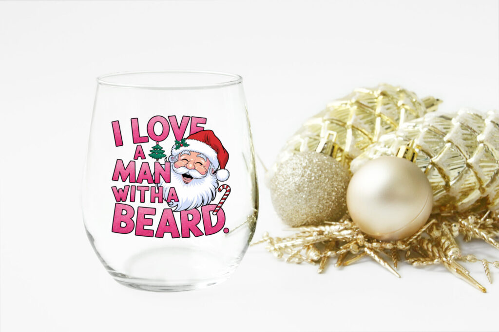 I Love a Man with a Beard Christmas Stemless Wine Glass