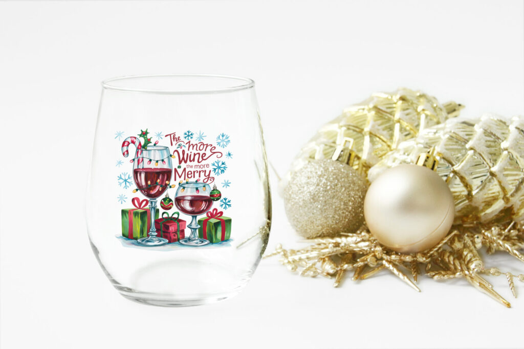 The More Wine, The More Merry Christmas Stemless Wine Glass