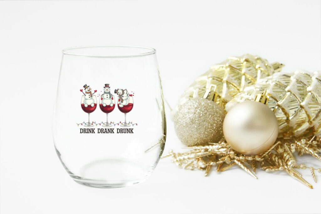 Drink Drank Drunk Christmas Stemless Wine Glass