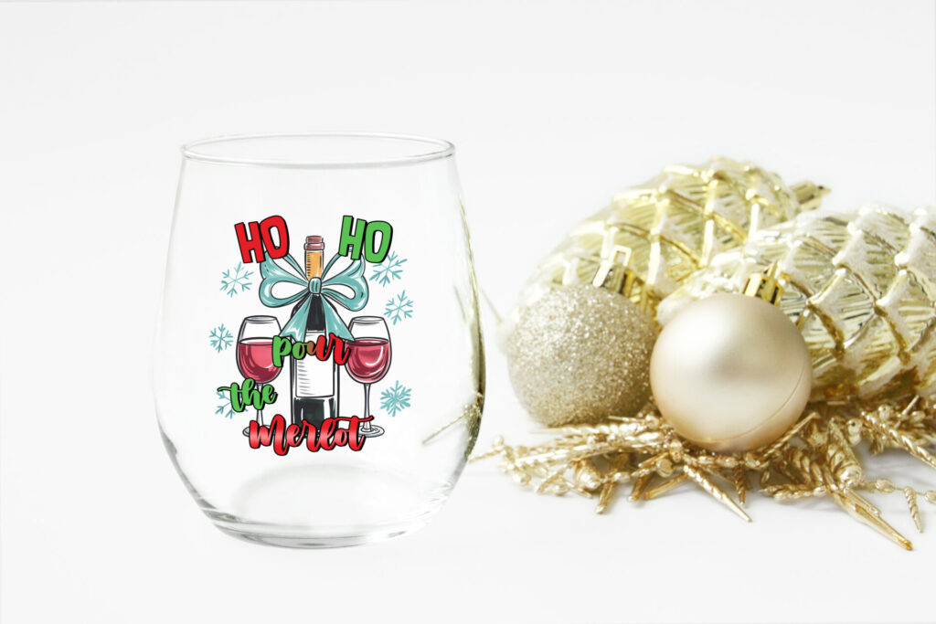 Ho Ho, Pour The Merlot Christmas Stemless Wine Glass