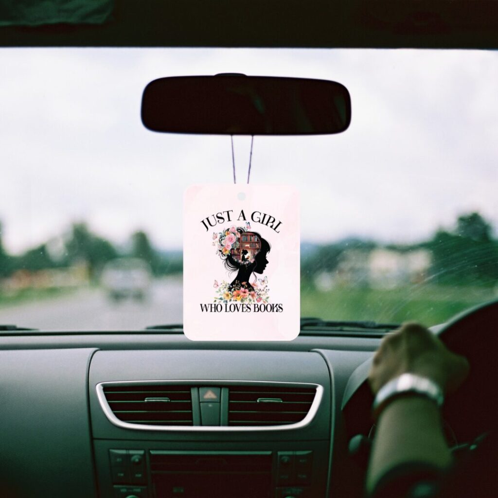 Just a Girl Who Loves Books Car Air Freshener – Bookish Gift for Readers – Cute Floral Car Charm – Romance Reader Car Decor – Reusable Freshener