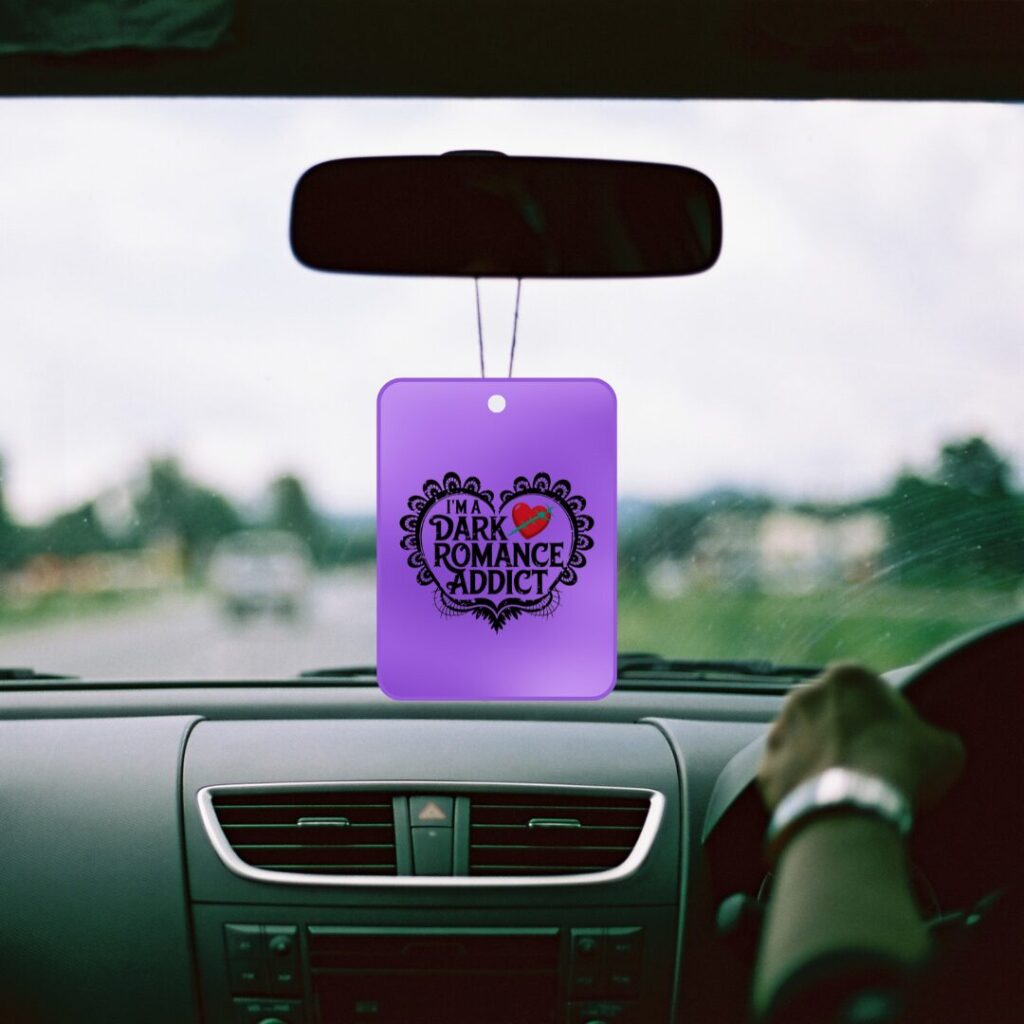 I'm a Dark Romance Addict Car Air Freshener – Bookish Gift for Dark Romance Readers – Purple Goth Car Decor – Spicy Book Lover Car Charm – Reusable Freshener