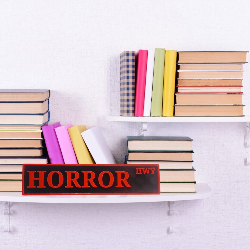 Horror Highway 3D-Printed Bookshelf Sign – Spooky Library Shelf Decor