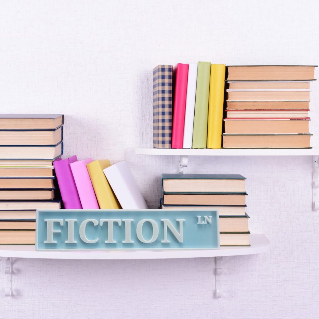 Fiction Ln 3D-Printed Bookshelf Sign - Bookish Decor for Reading Nooks & Home Libraries - Gift for Book Lovers
