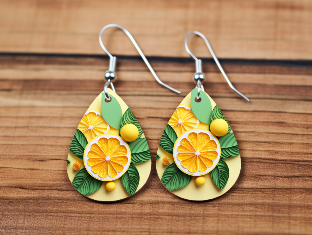 3D Lemon Zest Statement Earrings - Teardrop Dangle Fruit Earrings