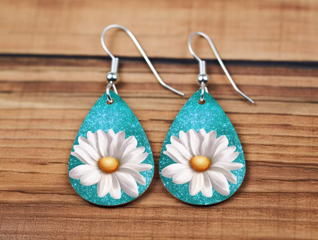 Aqua Daisy Teardrop Statement Earrings