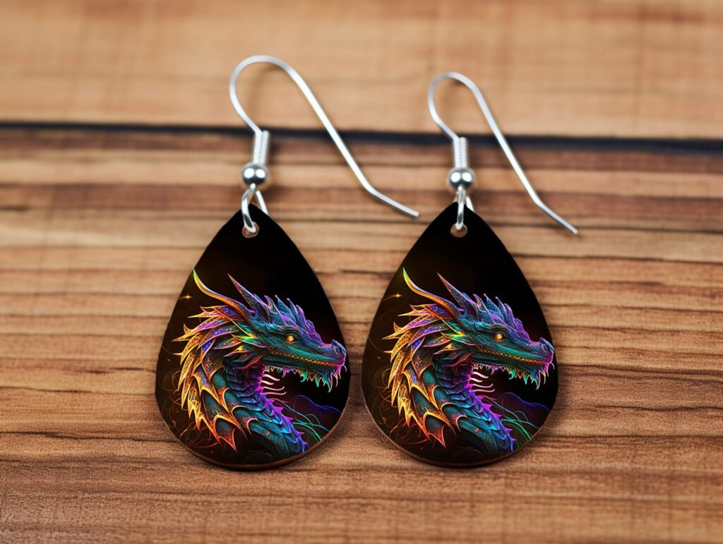 Neon Dragon Teardrop Statement Earrings