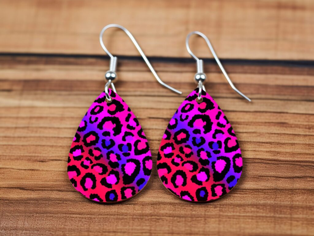 Neon Fierce Pink & Purple Leopard Teardrop Earrings