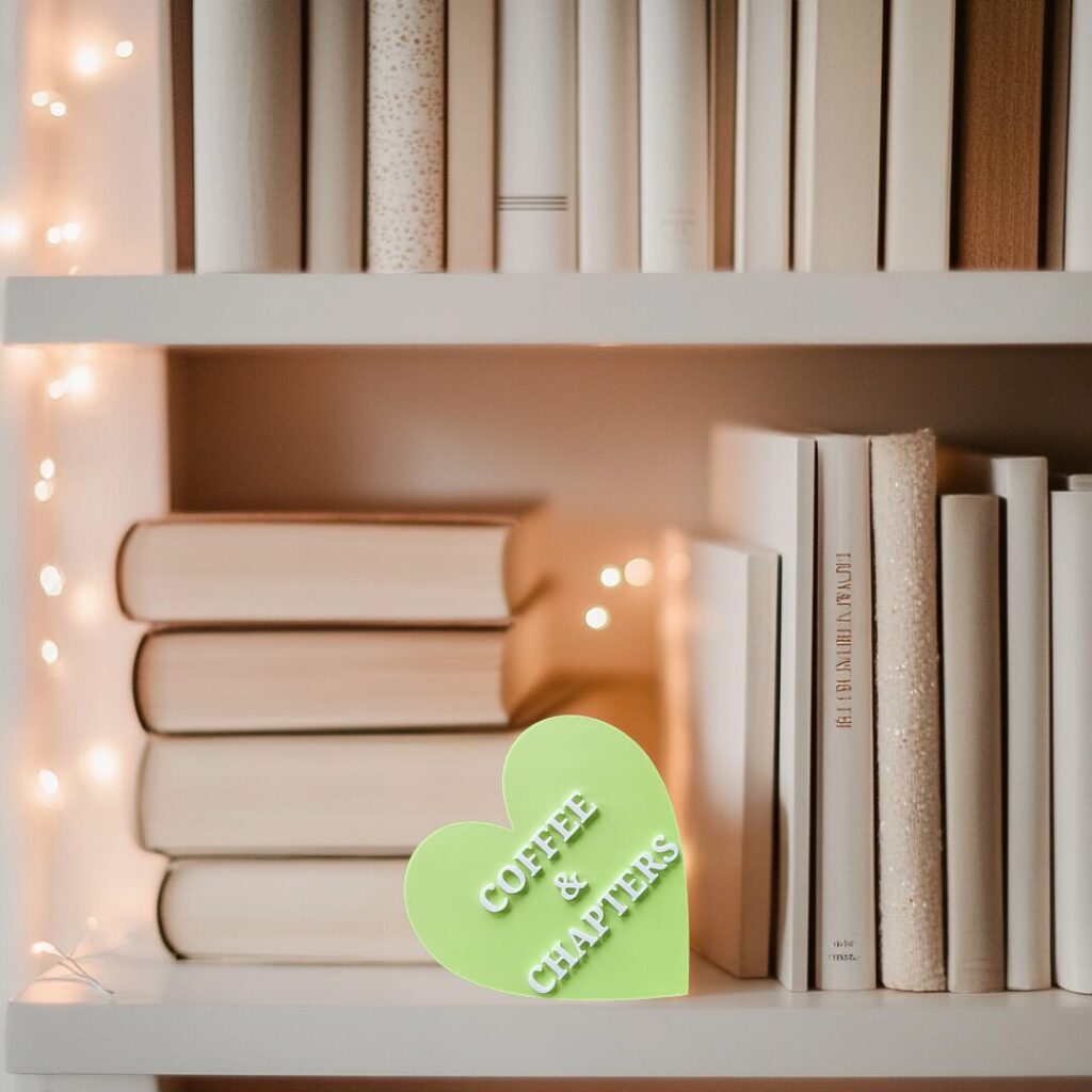 Coffee & Chapters 3D Printed Heart - Bookish Coffee Lover Decor - Reading Nook Aesthetic - Bookshelf Styling Gift