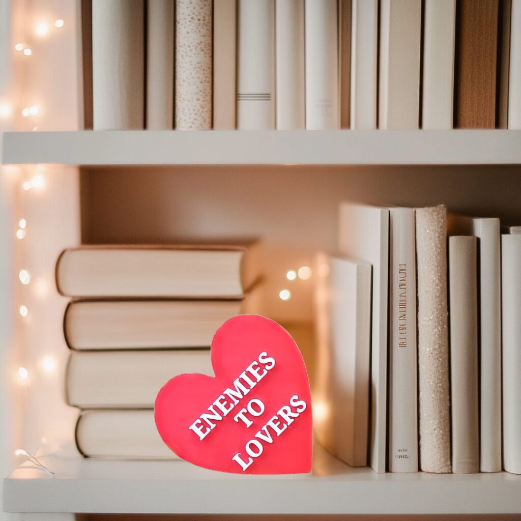 Enemies to Lovers Heart Sign - 3D Printed Bookish Shelf Decor, Romance Trope Gift, Spicy Book Nook Aesthetic