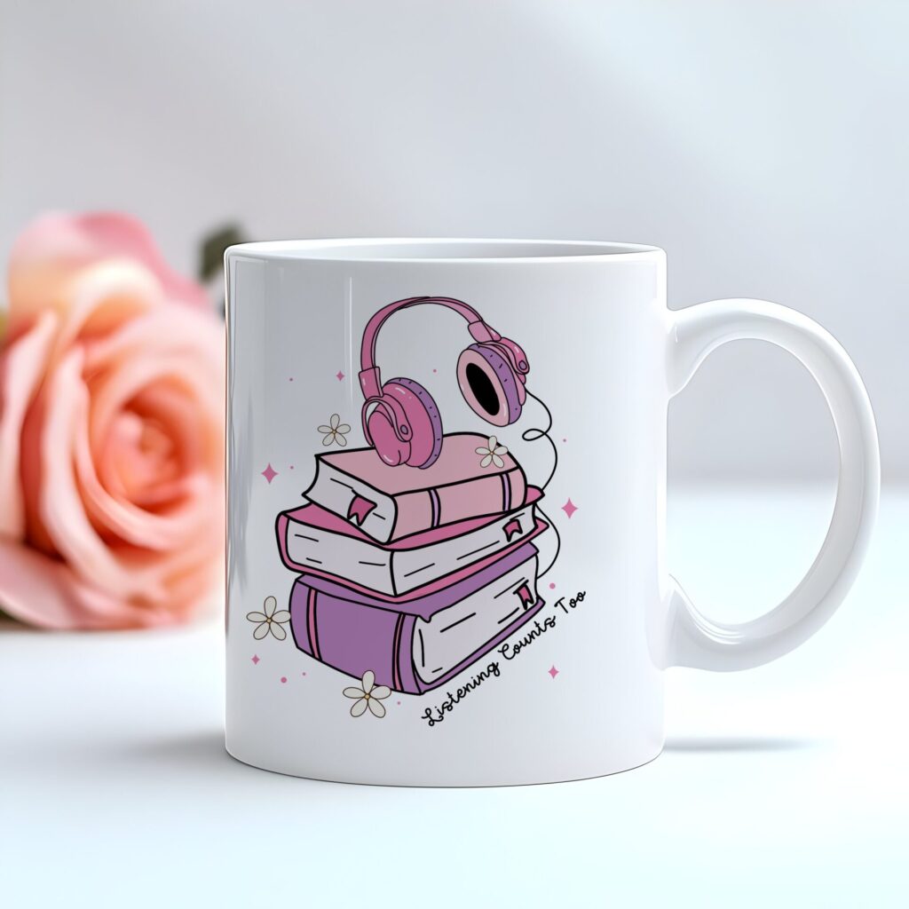Listening Counts Too Audiobook Lover Mug - Cute Bookish Gift - 11oz Coffee Cup for Bookworms & BookTok Fans