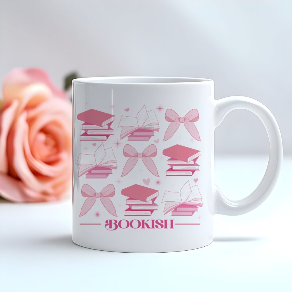 Bookish Coffee Mug - Pink Aesthetic Book Lover Gift - Coquette Bookworm Cup - Cute Reading Mug - Booktok Merch
