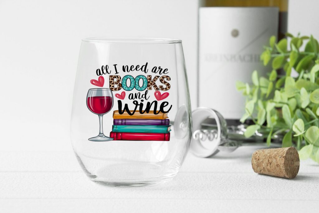 Books & Wine Stemless Wine Glass – Funny Book Lover Gift for Readers