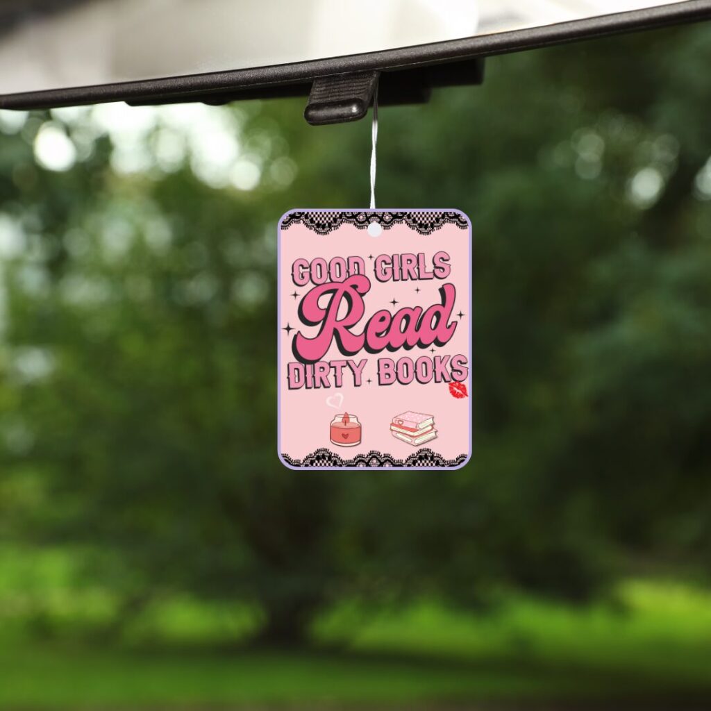 Bookish Car Air Freshener – Good Girls Read Dirty Books – Spicy Romance Reader Gift – Reusable Scented Charm for Car or Book Nook – Refillable Design