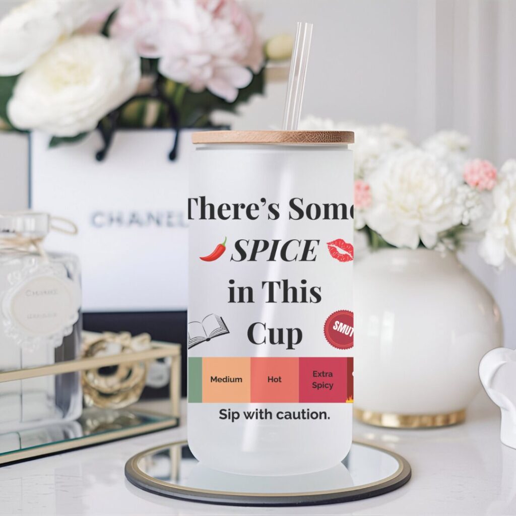 Spicy Book Lover Iced Coffee Glass – Funny Romance Reader Gift – BookTok Cup with Lid & Straw – Smut Level Chapter 27 – Frosted Glassware for Bookish Babes