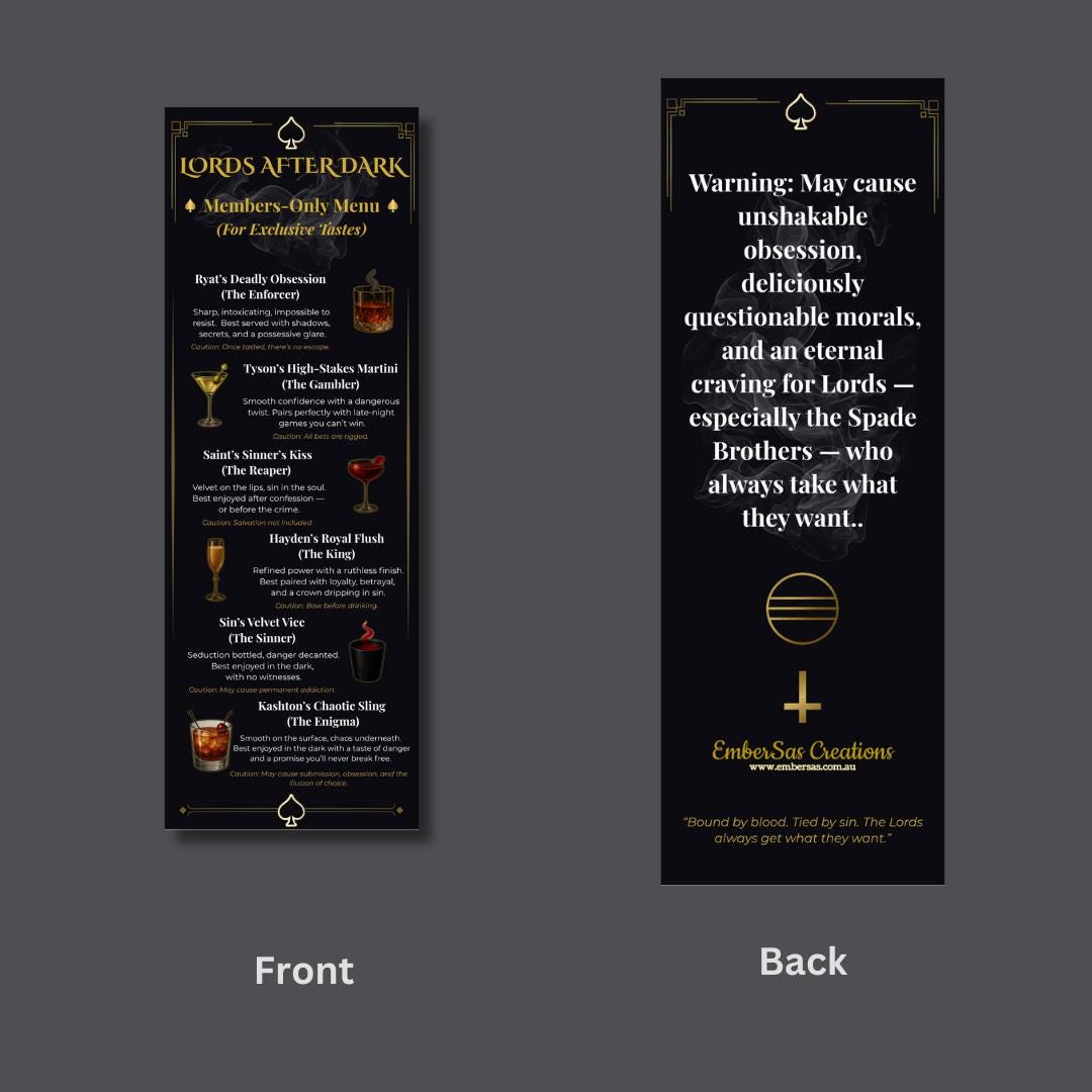Lords After Dark Bookmark – Shantel Tessier Inspired – Dark Romance Bookmark – Spade Brothers – Stalker Romance Gift – Bookish Gift - Image 2