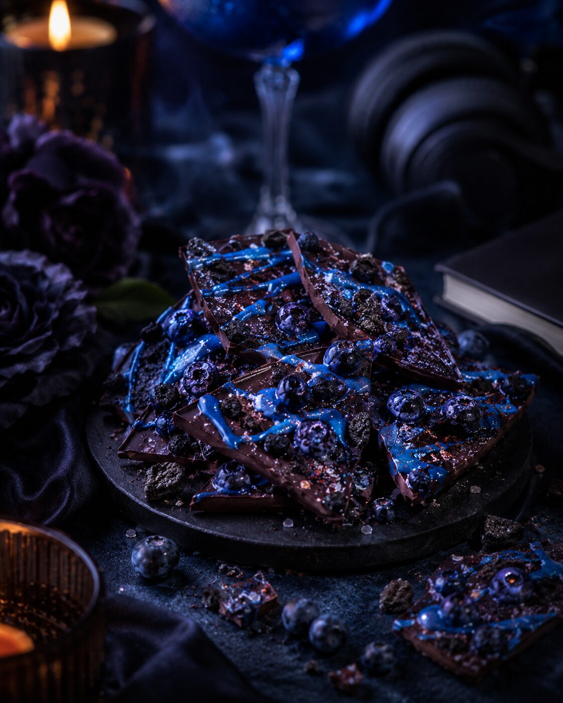 Dark Chocolate Blueberry Bark (A Bookish Dark Romance Treat)