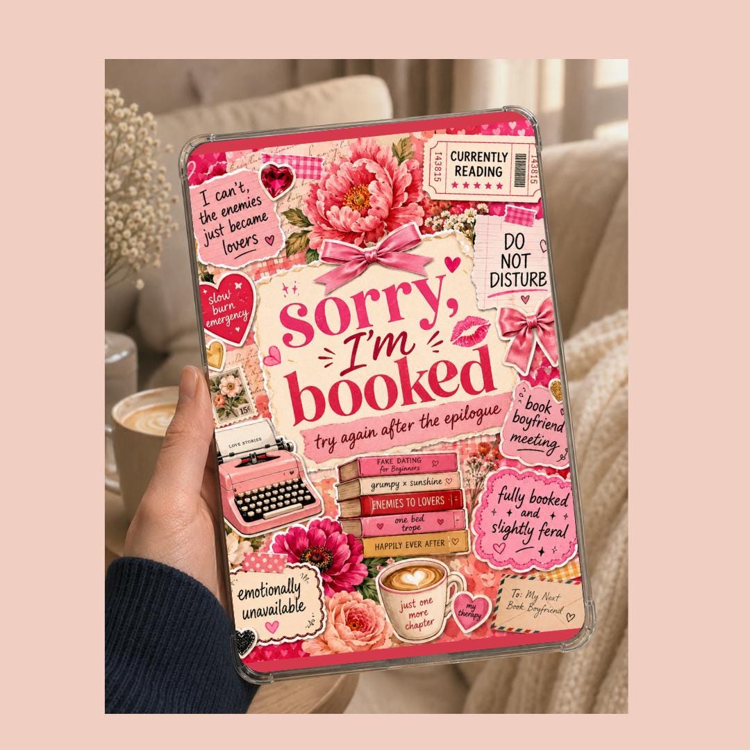 Sorry I'm Booked Kindle Insert - Pink Romance Reader Bookish Decor