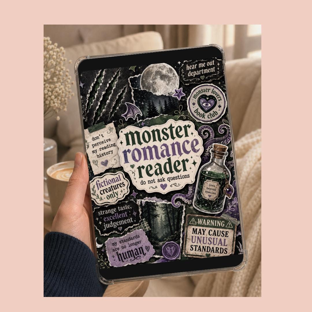 Monster Romance Reader Kindle Insert - Paranormal Romance Bookish Decor