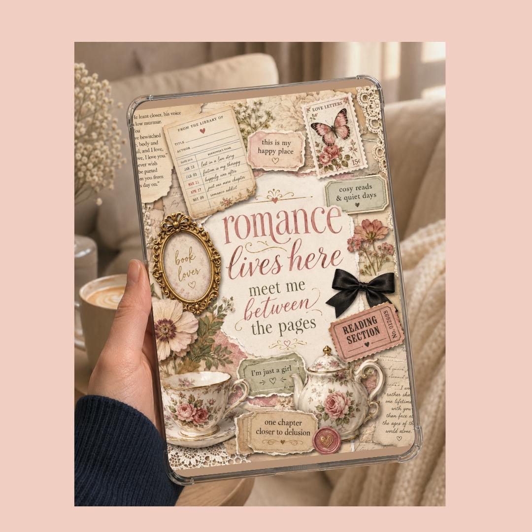 Romance Lives Here Kindle Insert - Vintage Romance Reader Bookish Decor