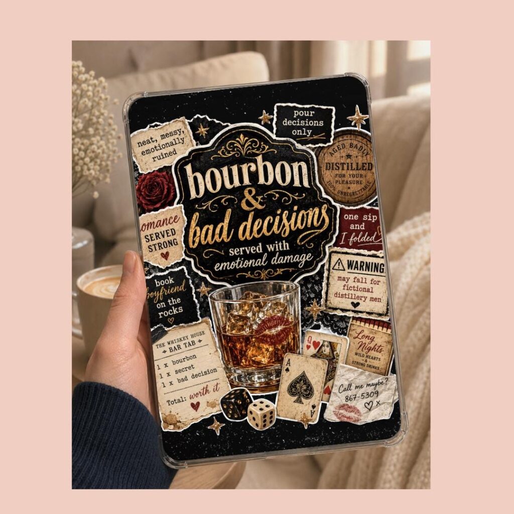 Bourbon and Bad Decisions Kindle Insert - Whiskey Romance Bookish Decor