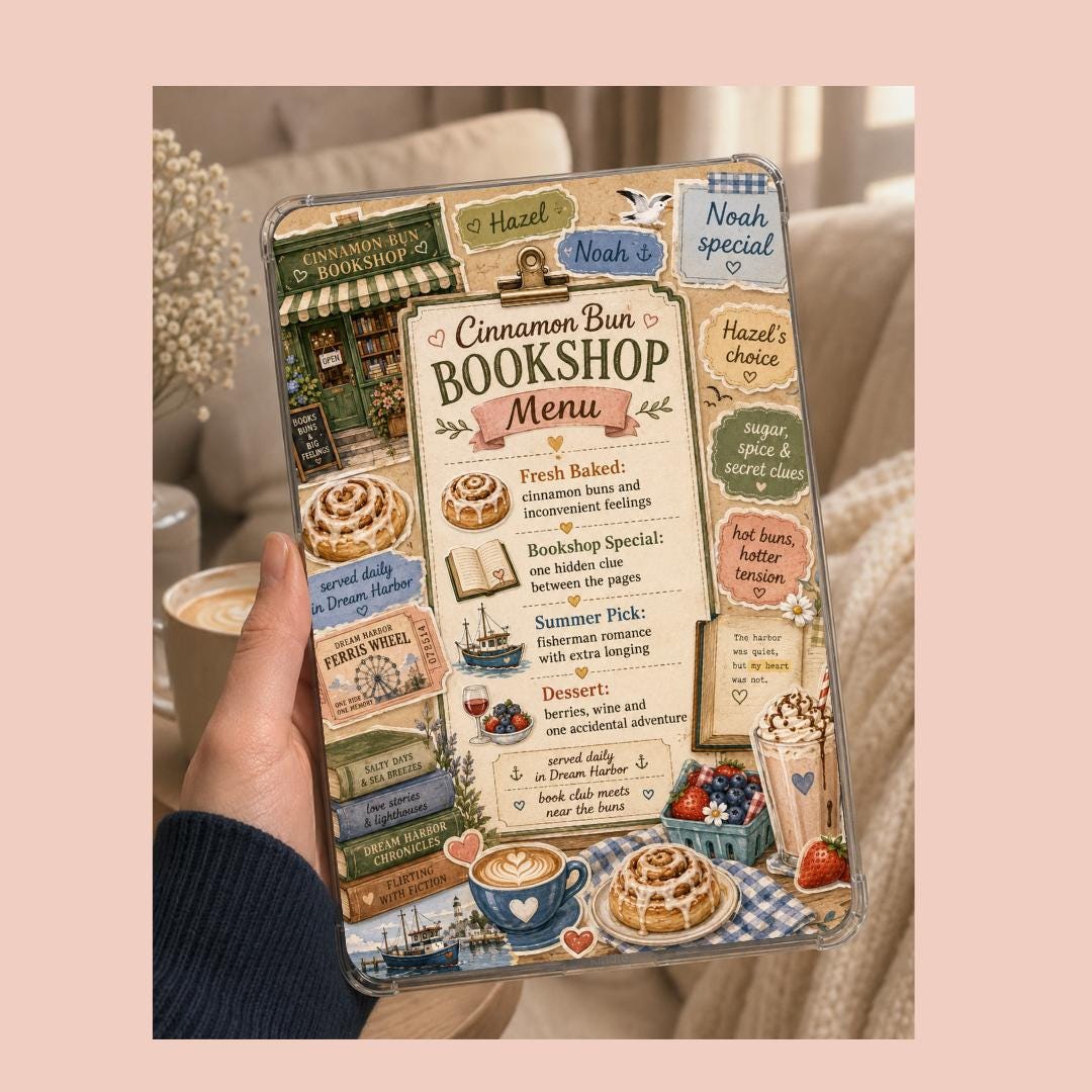 Cinnamon Bun Bookshop Menu Kindle Insert - Laurie Gilmore Dream Harbor