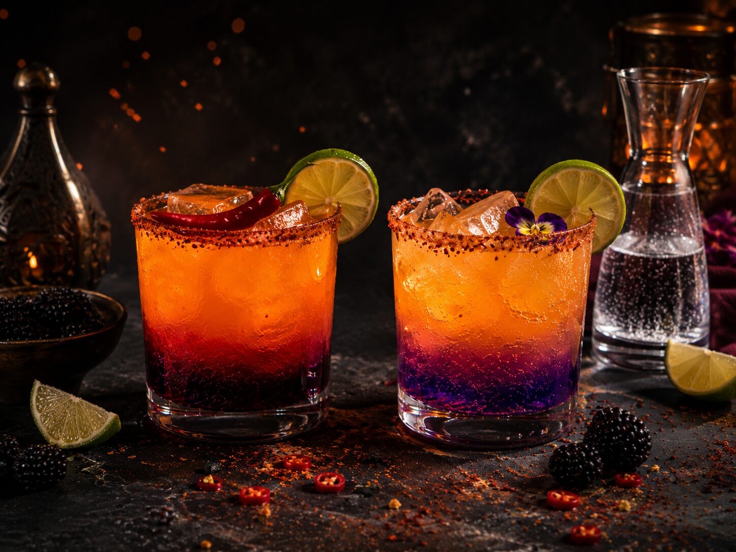 Two Dragon's Fire Margaritas side by side showing the ember ombre effect