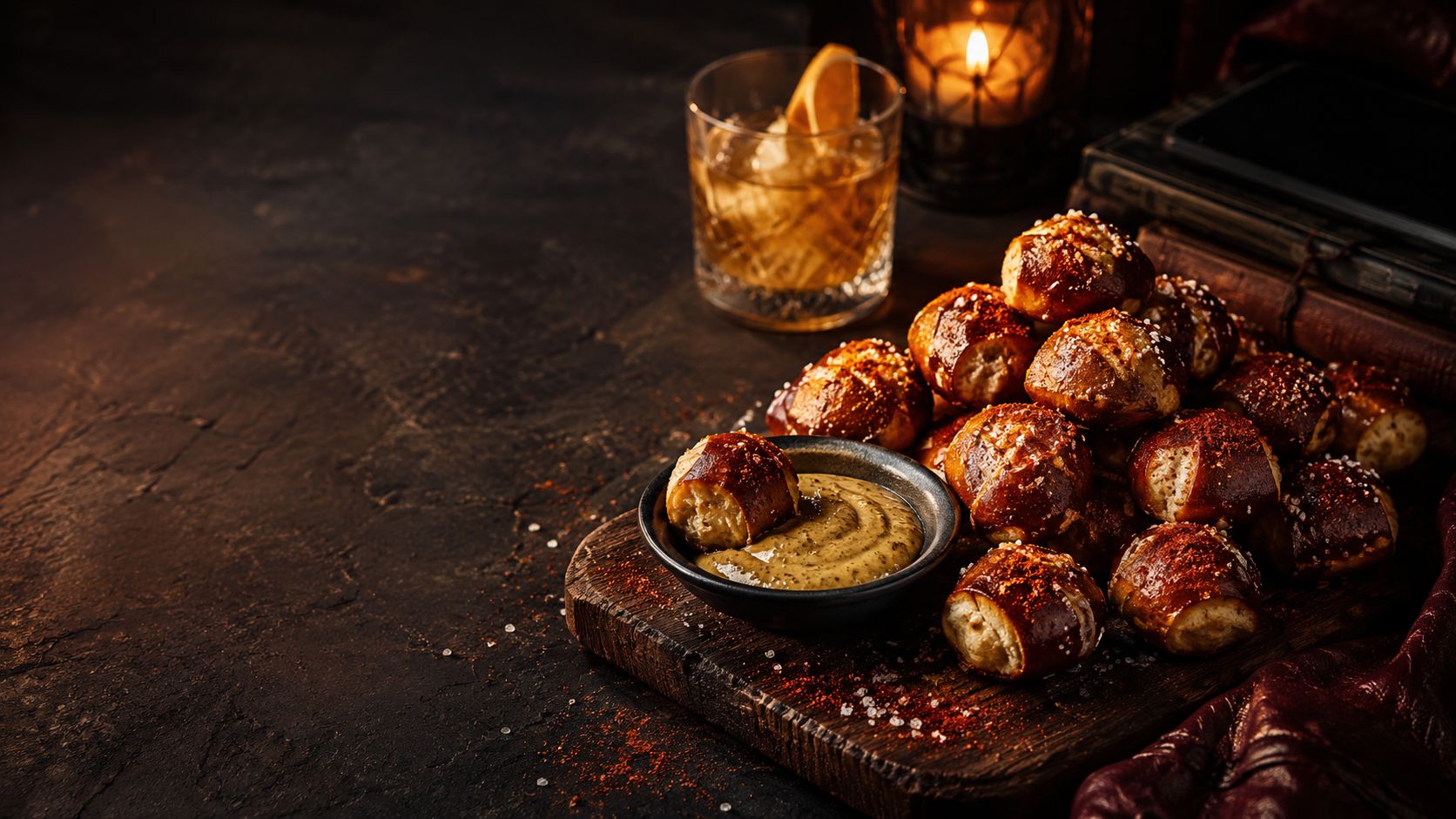 Smoky Roadhouse Pretzel Bites with Whiskey Mustard Dip