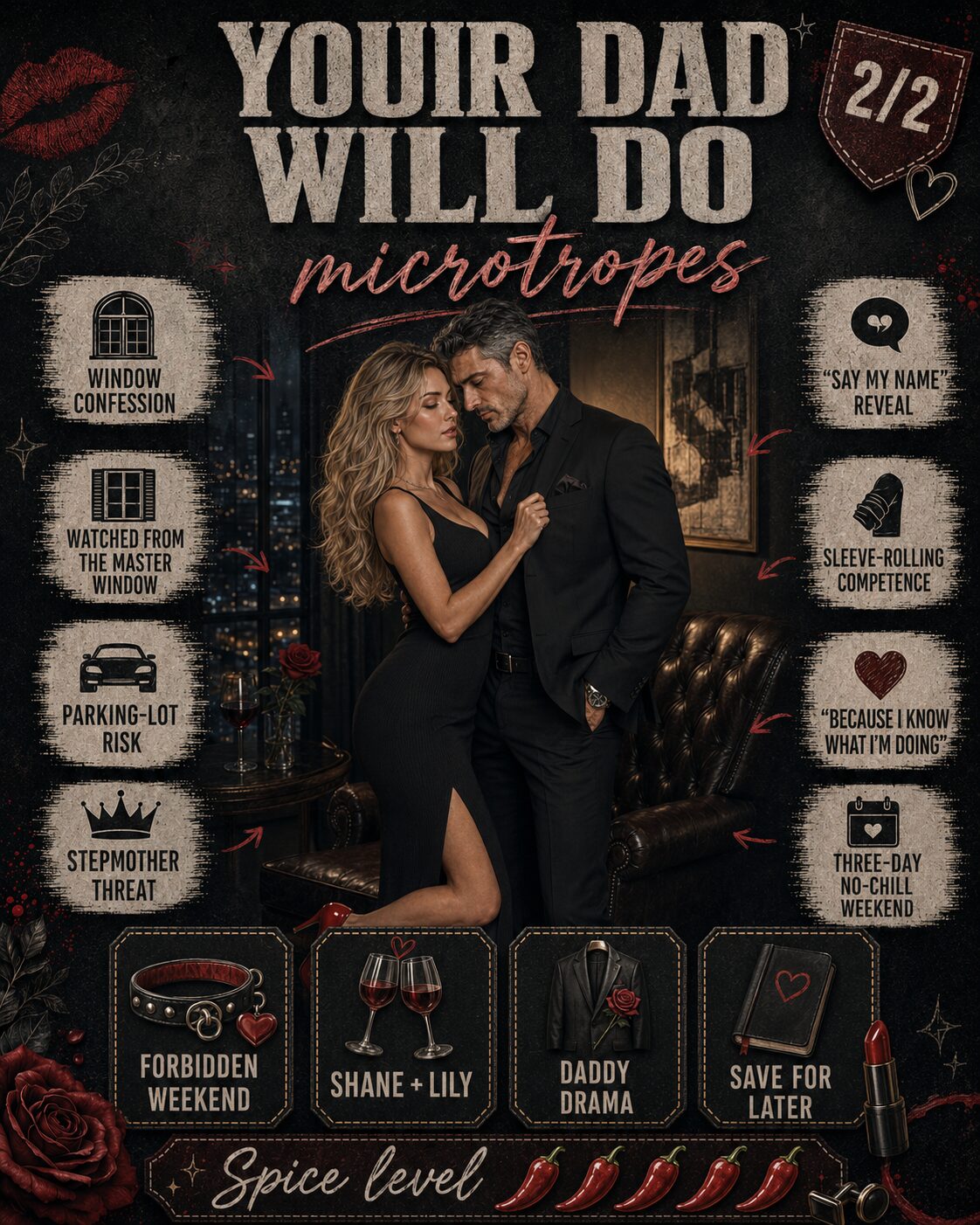 Your Dad Will Do microtropes: rolled-up sleeves competence, three days of poor restraint, the parking-lot risk, stepmother-related family drama, revenge quietly becoming a relationship proposal