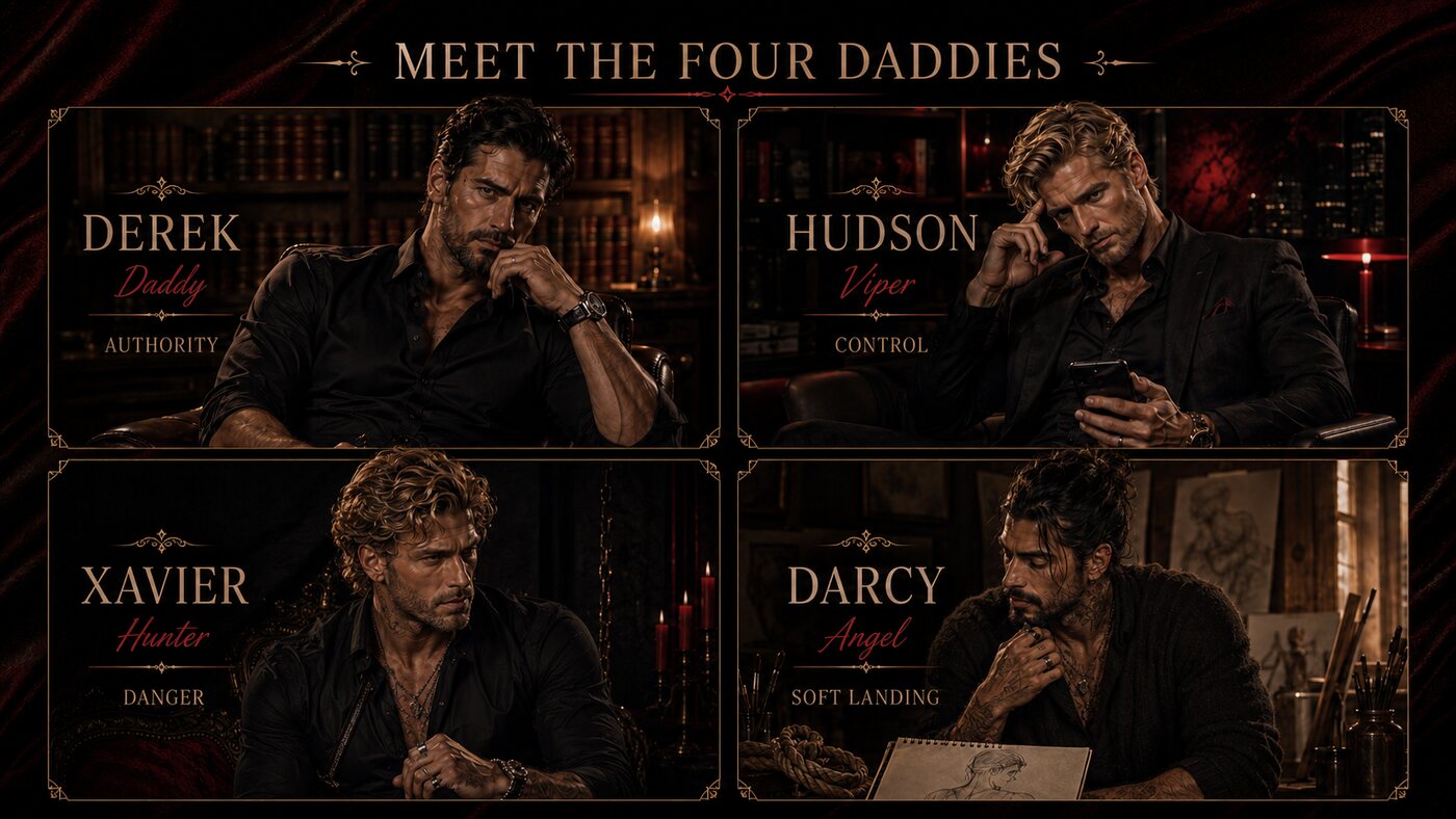 Meet the four daddies of Sugar Life: Derek is authority, Hudson is control, Xavier is danger, Darcy is the soft landing