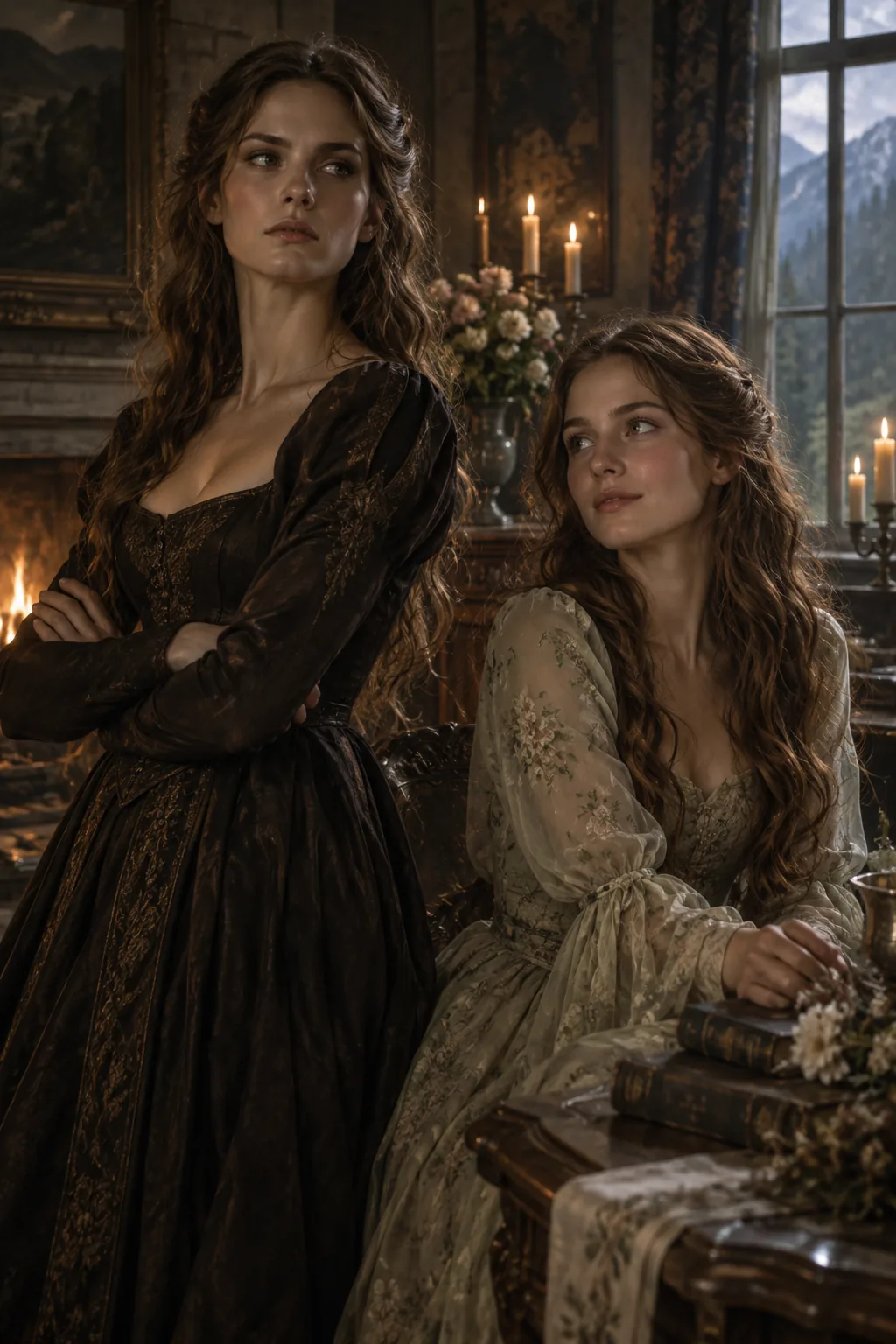 Portrait of Nesta and Elain Archeron as humans