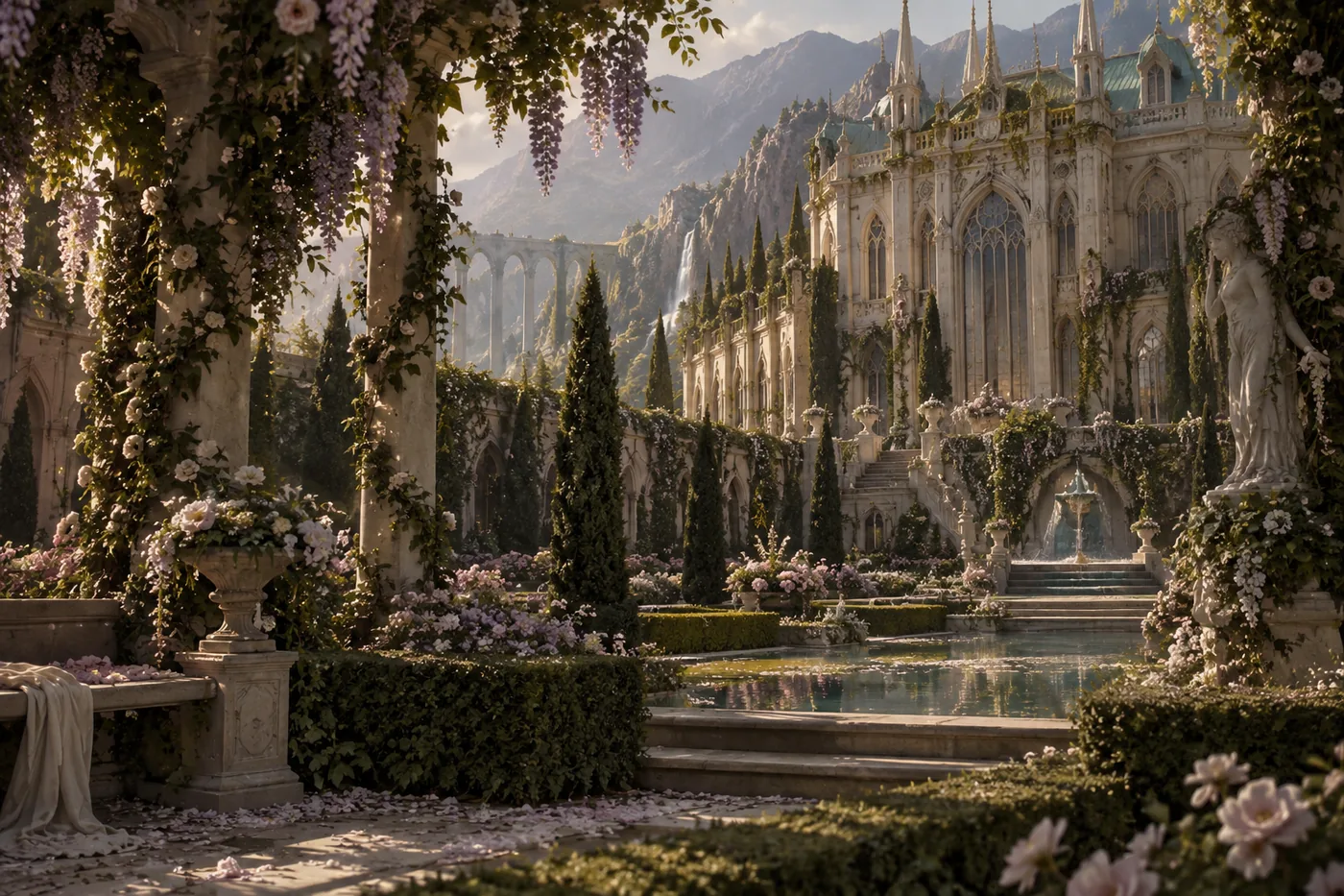 The Spring Court manor, beautiful but increasingly restrictive around Feyre