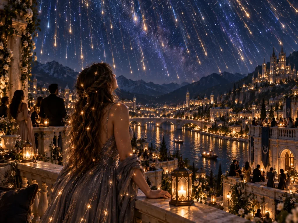 Feyre dancing with Rhysand during the Starfall celebration