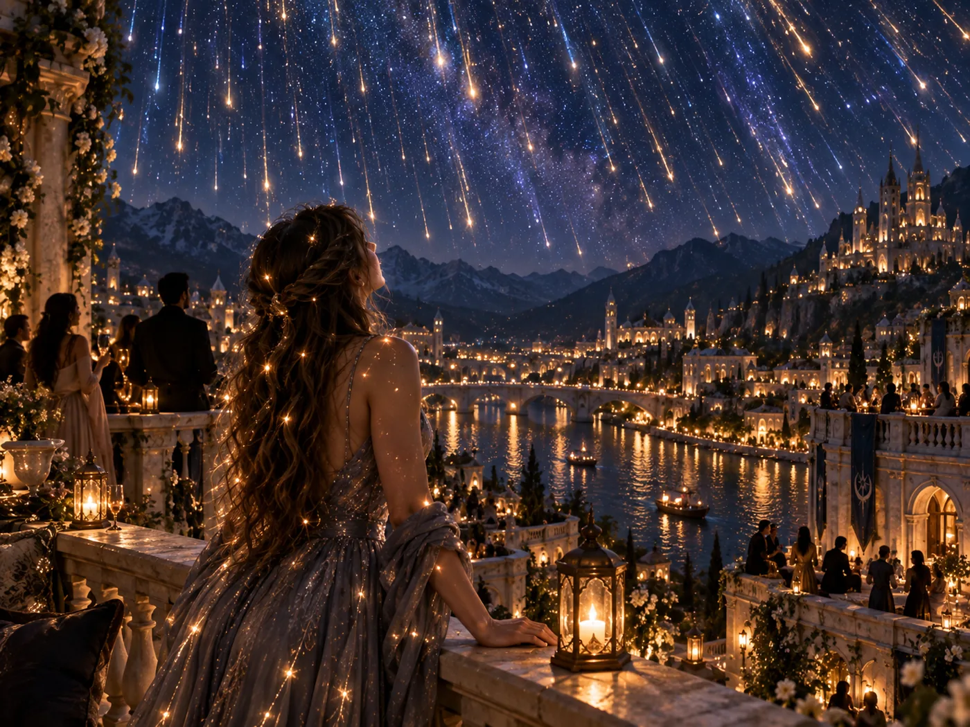 Feyre dancing with Rhysand during the Starfall celebration