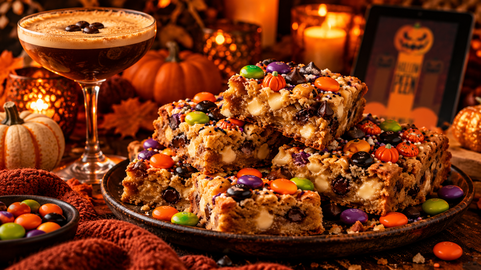 Halloween Lolly-Loaded Blondies (Easy One Bowl Recipe)