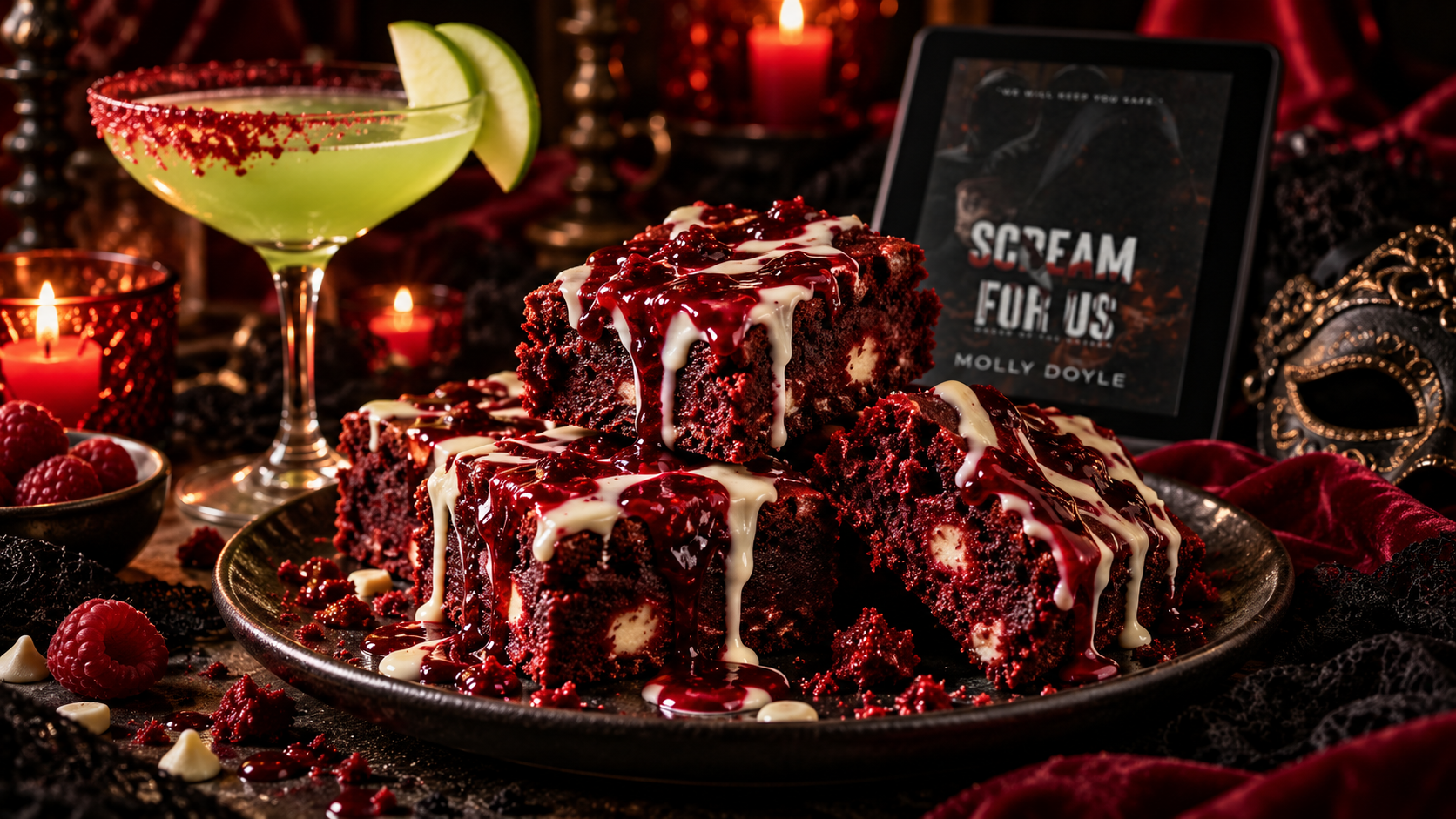 Bloody Red Velvet Brownies (Fudgy, With Raspberry Blood Drizzle)