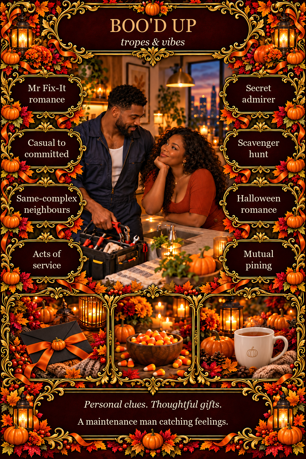 Boo'd Up tropes include Mr Fix-It romance, a secret admirer, scavenger hunt, neighbours and acts of service.