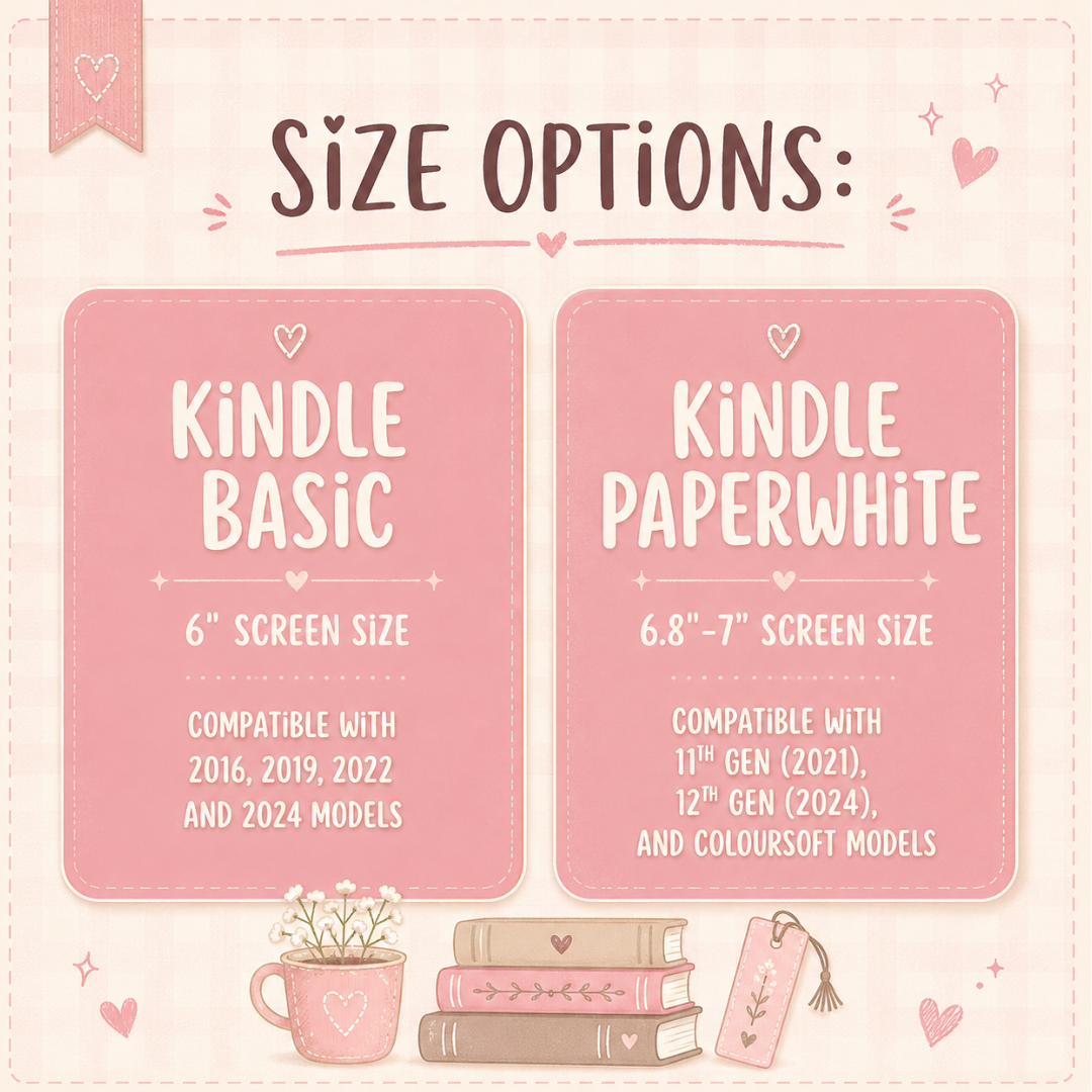 Size options for Kindle Basic, Paperwhite and Colorsoft insert templates.