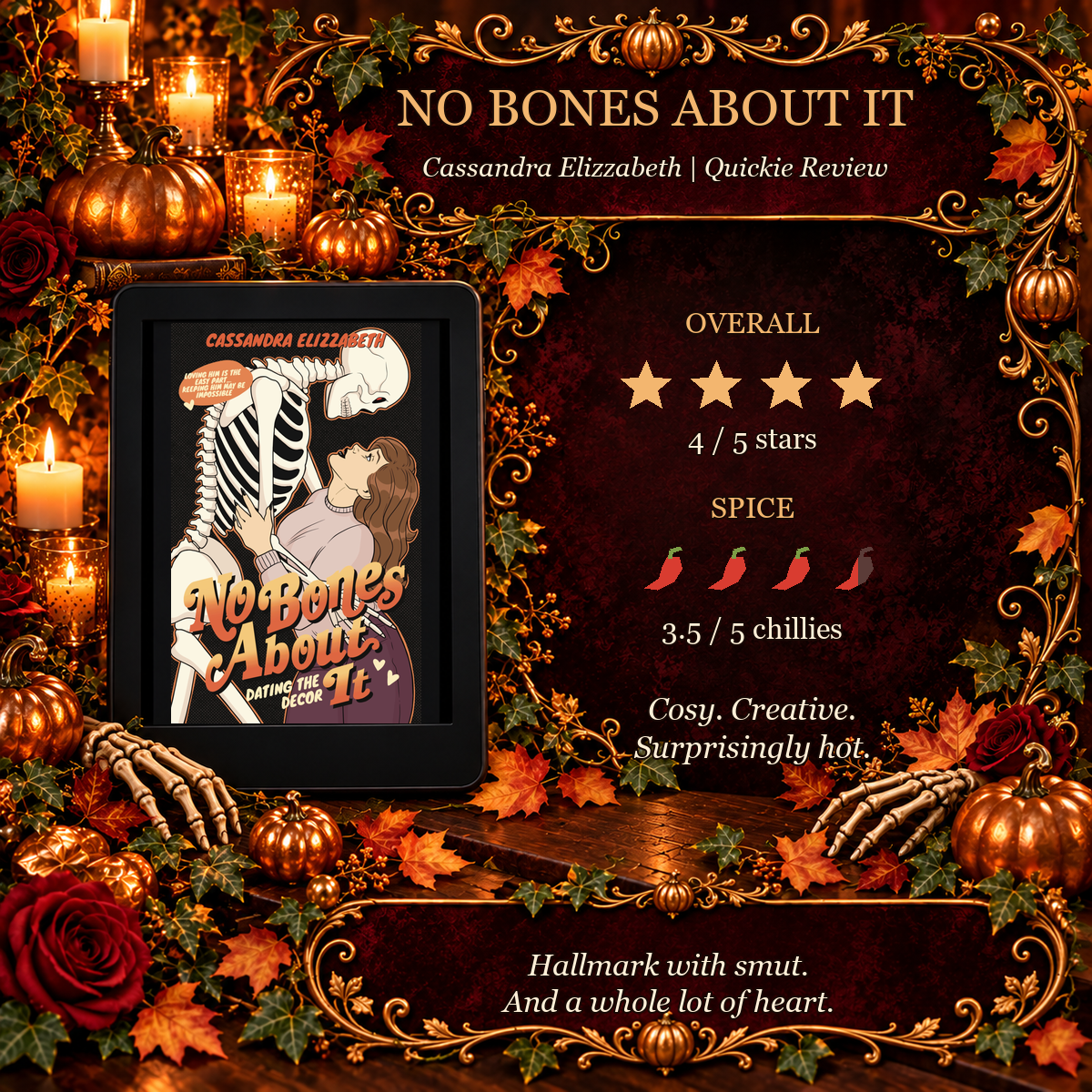 No Bones About It by Cassandra Elizzabeth Quickie Review: four stars and three and a half chillies.