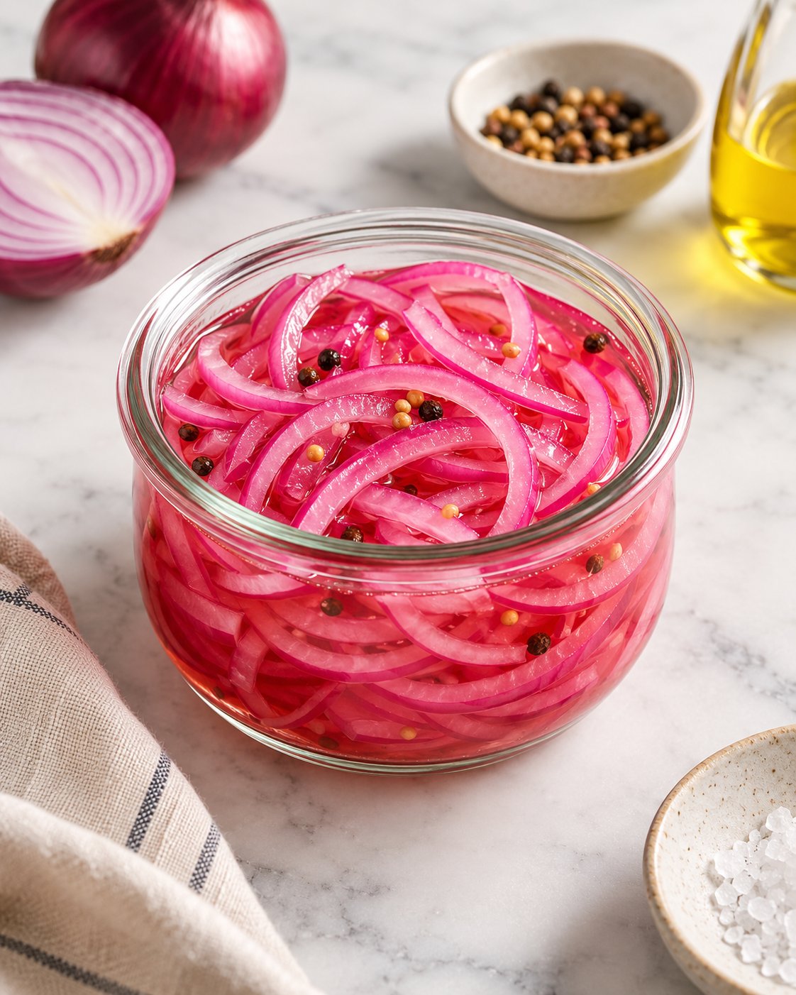 Quick-pickled red onion slices, an optional topping for the sliders